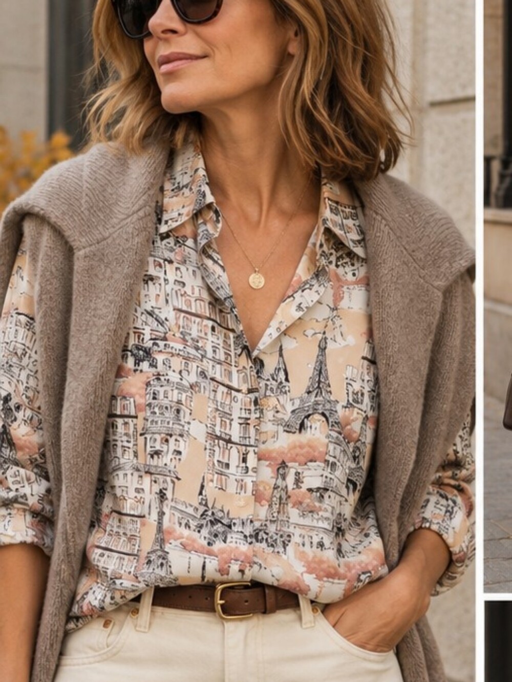 NWT Karl Lagerfeld Paris Eiffel Tower Print Blouse NWT Size L PTP22